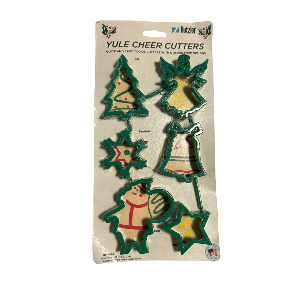 Hutzler Yule Cheer Cutters 6pc Green Plastic Christmas Cookie Cutter Set 1994